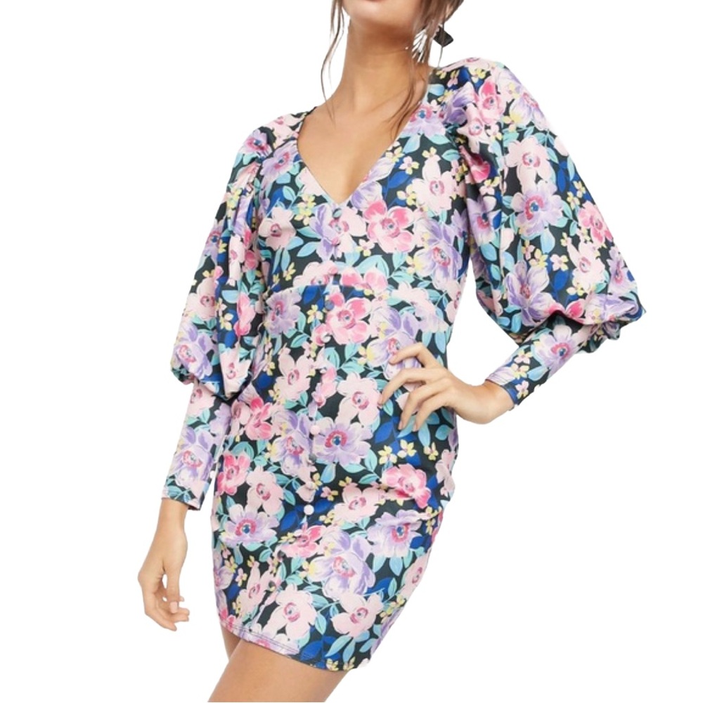 ASOS Puff Sleeve Floral Mini Dress
